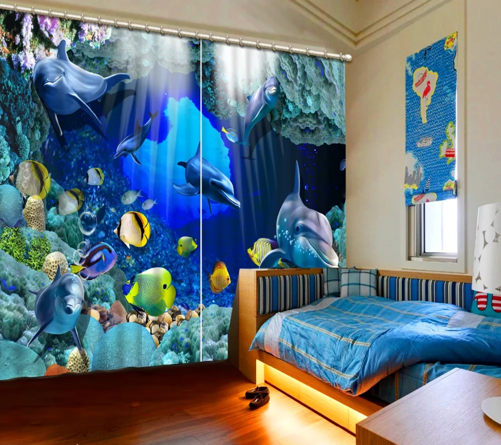 

Luxury European Modern ocean dolphin custom curtain modern curtains for bedroom curtains 3d for living room