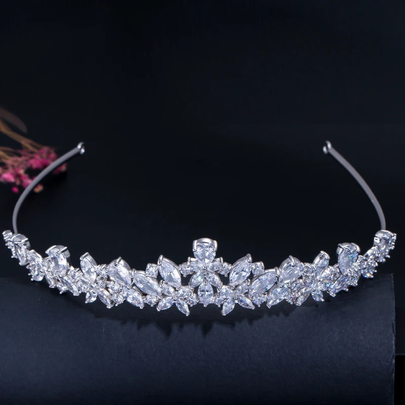 CWWZircons Hochwertige Zirkonia Romantische Braut-Blumen-Tiara Krone Hochzeit Brautjungfern Haaraccessoires Schmuck Großhandel FS0001 – Detail 6