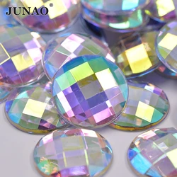 JUNAO 6 8 10 12 20 30 35mm Large Round Crystal AB Rhinestone Applique Flat Back Acrylic Gems Non Sewing Stone Non Hotfix Strass