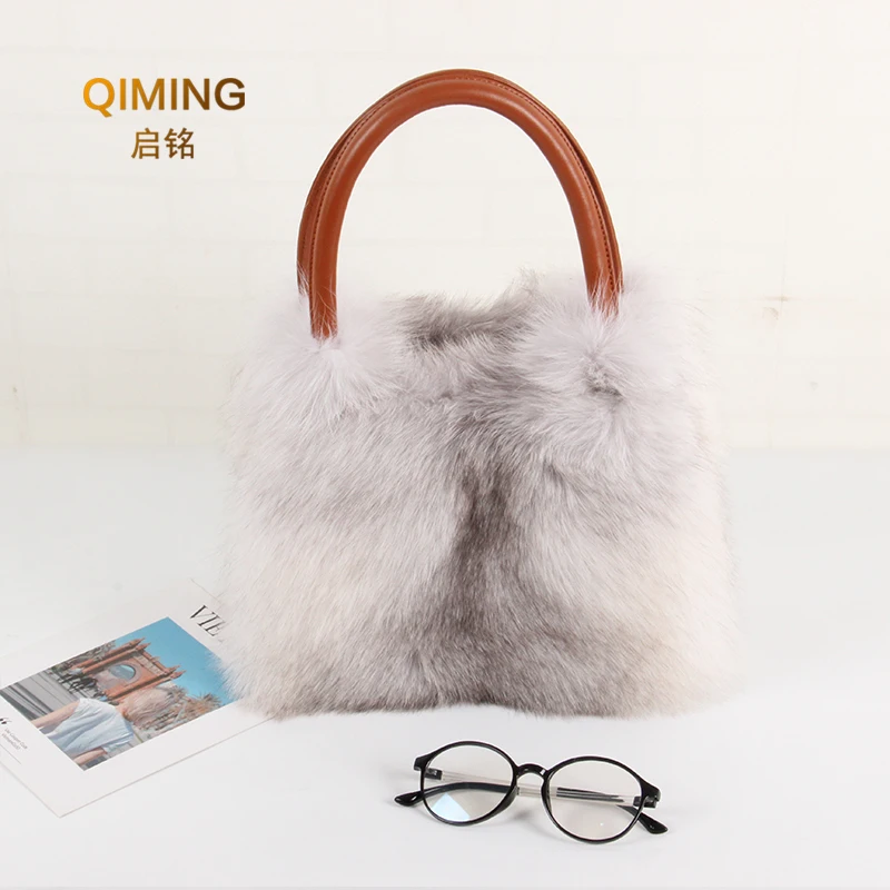 New Genuine Fox Fur Women\'s Handbag Winter Warm Female Fashion Shoulder banquet Genuine Leather Bag Multicolour Fox Fur Bags #1