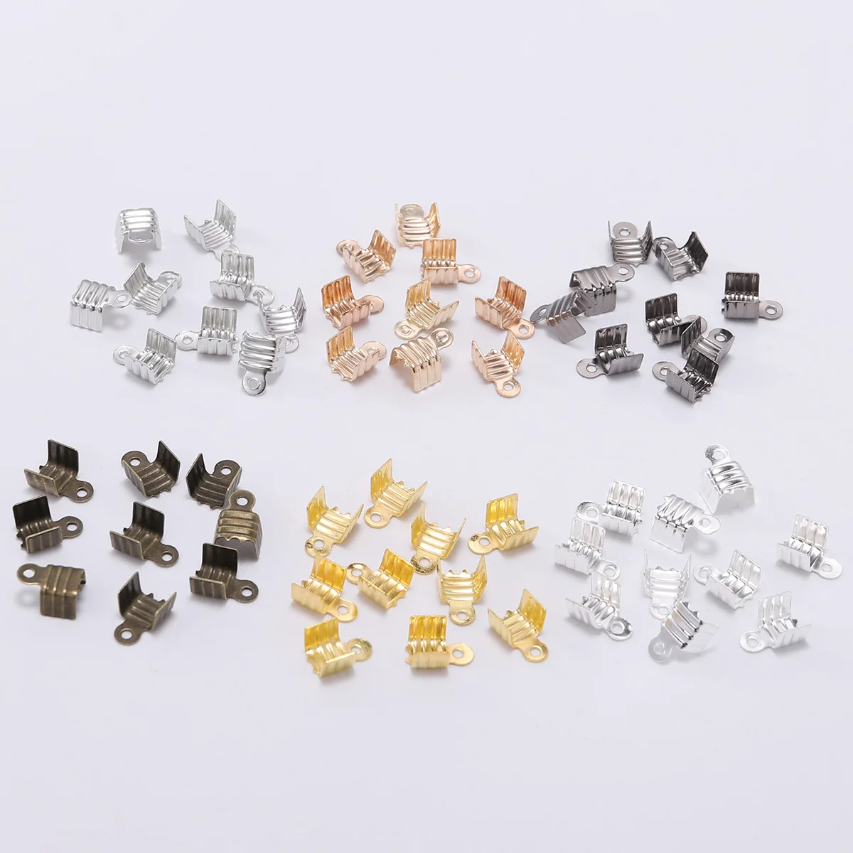 200pcs/lot 3 4 5 8mm Gold Small Cord End Tip Fold Clasp Crimp Bead Connector For DIY Jewelry Making Finding Cord Buckle Supplies