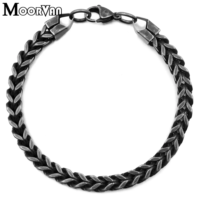 

Moorvan 6mm width bracelets hip hop 316l stainless steel metal punk boy gift curb box chains for men,squared shape VB730