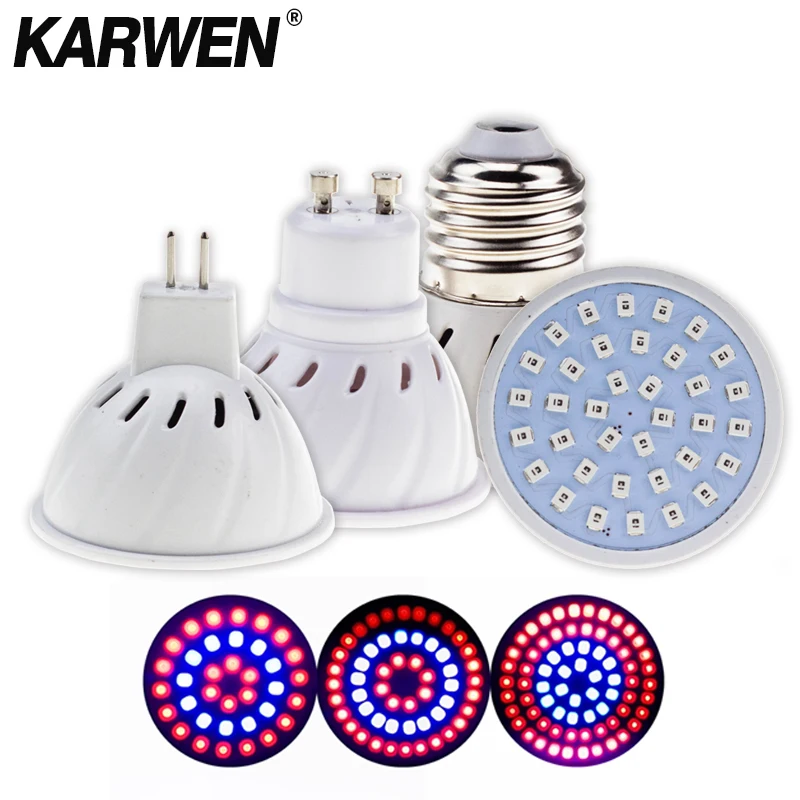 KARWEN Led Grow Light E27/GU10/MR16 220V 36 54 72Leds Phyto Lamp Full Spectrum LED Grow Light Vegetable Grow light SMD2835