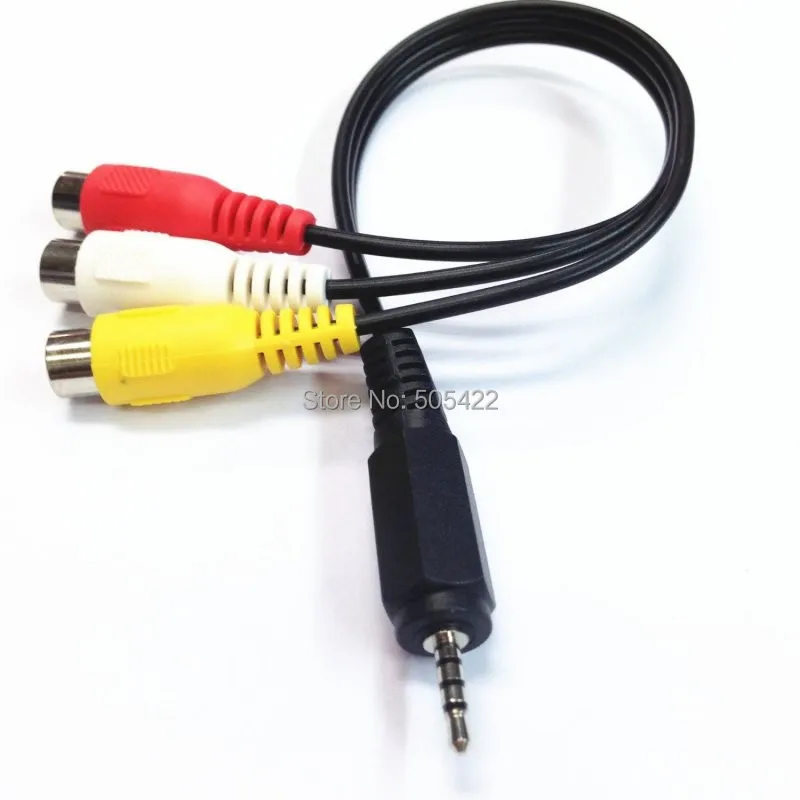 800pcs/lot New 2.5mm Male to 3RCA Female Jack Audio Video AV Adaptor Cable Extension Lead 20cm