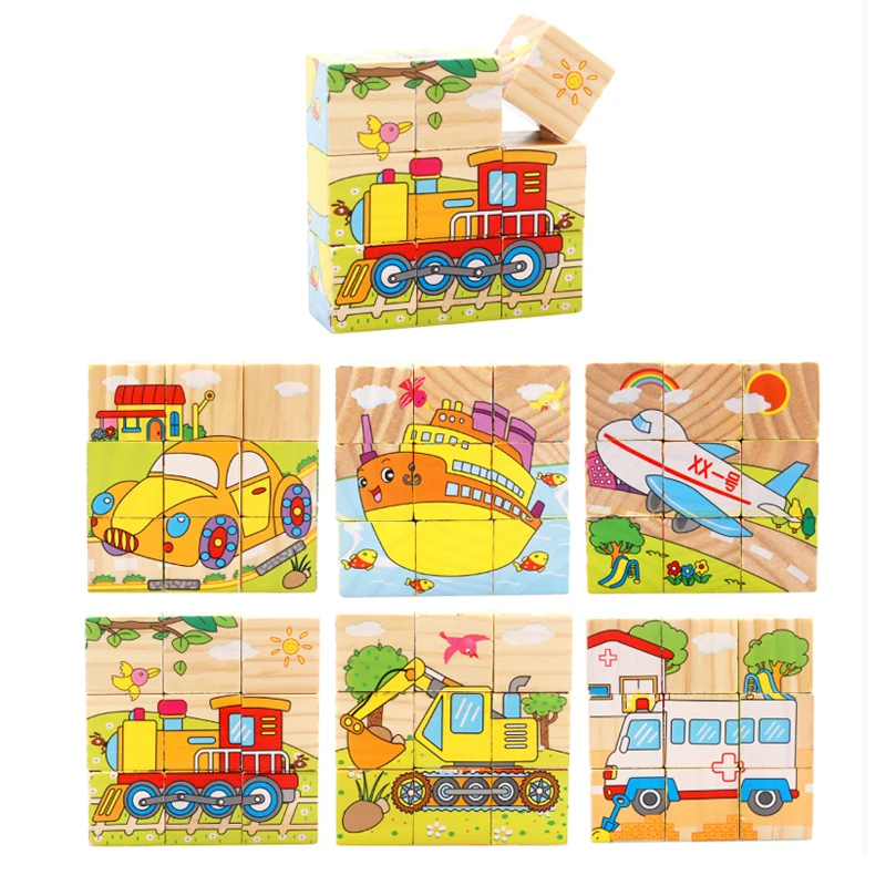 3D Stereoscopic Wooden Puzzle Six Face Painting Baby's Early Childhood Education Children's Toys Best Gift for Baby