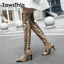 Winter new sexy serpent snake skin print woman warm shoes Over-the-Knee boots high heels long thigh high women overknee boots