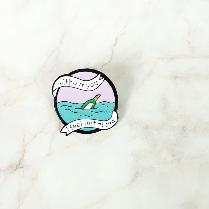 Without You I Feel Lost At Sea Drift Bottle Metal Enamel Brooch Mysterious Cute Secret Bottle Badge Pin Trendy Jewelry Gift