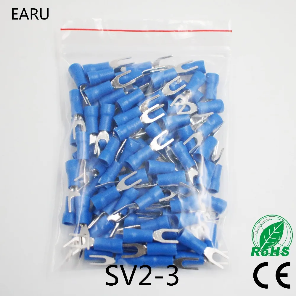 SV2-3 Blue Cold pressed terminals Cable Wire Connector 100PCS/Pack Insulated Terminals Connector for 22AWG-16AWG cable 2.5-3 SV