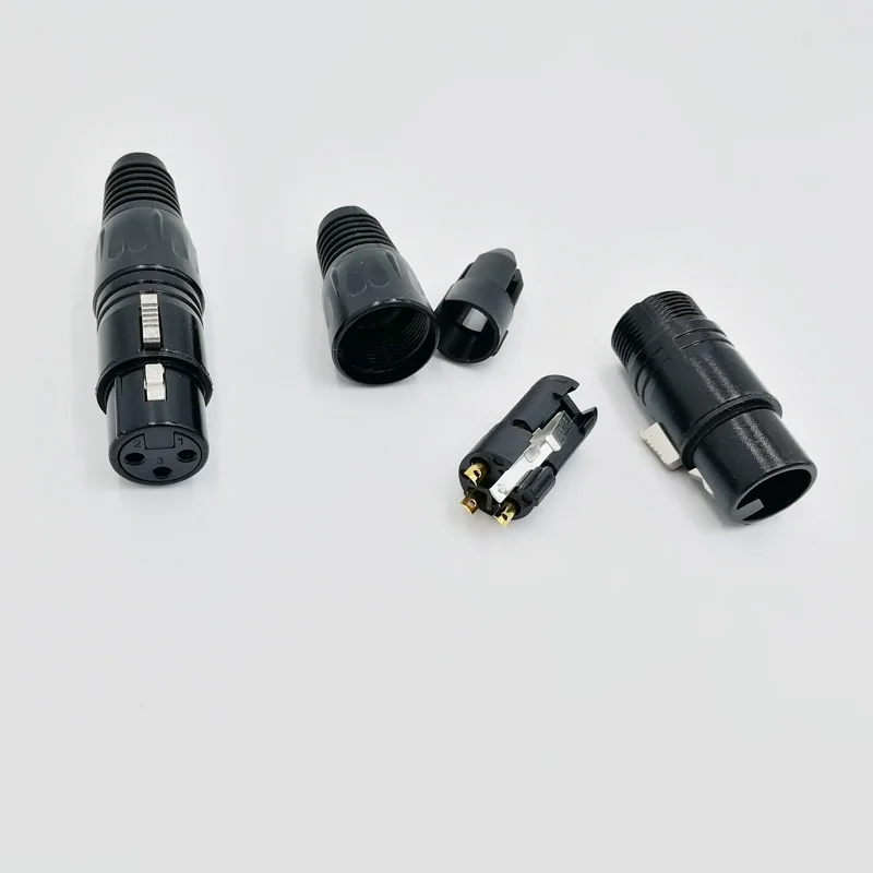 Gold plated XLR 3 pin male and female Black Microphone Plug Gold PIN Connector Audio Connector