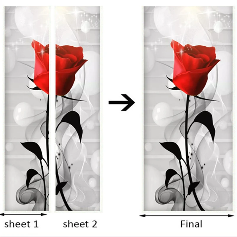 Modern Abstract Red Rose Wall Sticker Living Room Wedding House Sticker Door Decorating Vinyl Waterproof Papel De Parede 3D