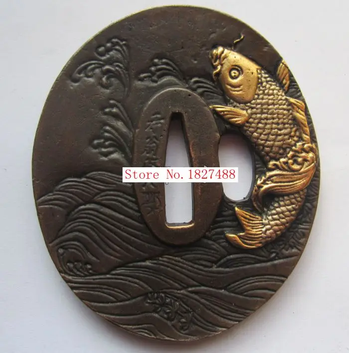 High Quallty Japanese katana Copper Tsuba WAKIZASHI Sword Accessories W/Fish Design