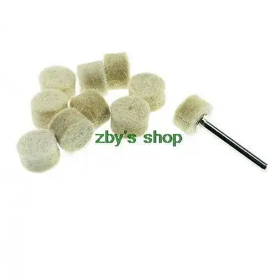 Almohadillas de ruedas de pulido de lana de fieltro, 1/2 ", con vástago de mandril de 3,2mm de diámetro, 10 Uds.