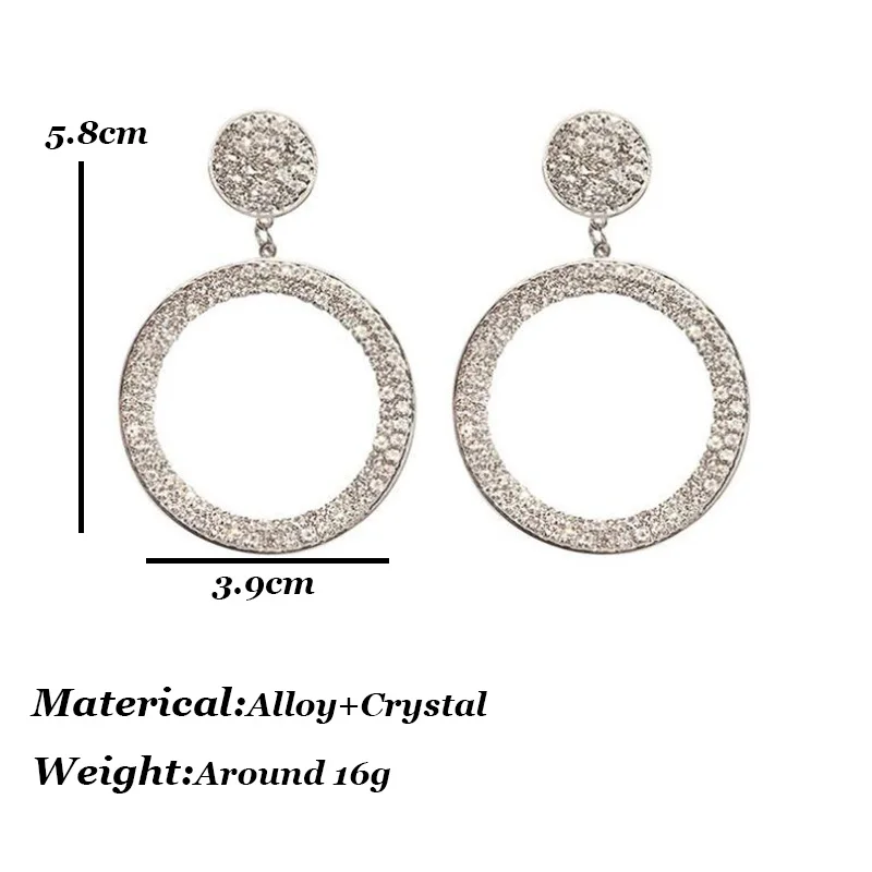 Fashion Shining Circle  Earrings Precision Inlay Gold Silver Color Color Rhinestone Earrings for Women Wedding Party Jewelry