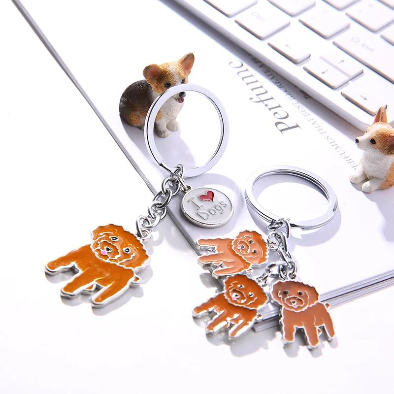 2019 Metal Dog Jewelry Poodle PET Dog Key Chain Key Ring Pom Gift For Women Girl Bag Charm Keychain Pendant Jewelry Wholesale