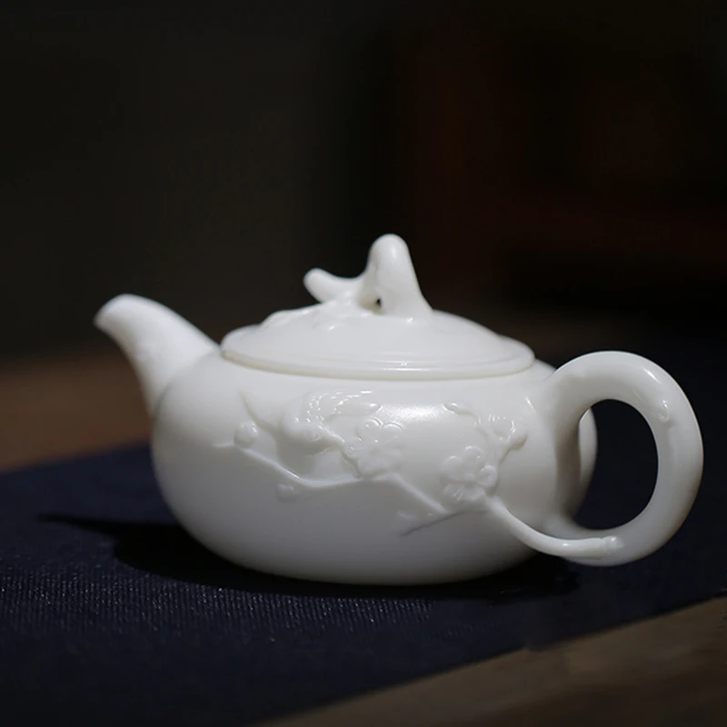 Dehua White Porcelain Teapot Yangzhiyu Ceramic Household Jade Porcelain Side Pot Kungfu Teaware Office Tea Pot