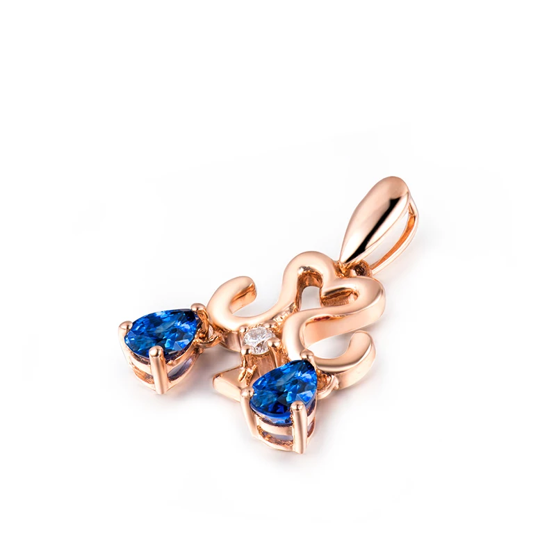 

LANMI Libra Pendant for Girls With Two Pear Cut 3x4mm Natural Sapphire Pendants Solid 18K Rose Gold