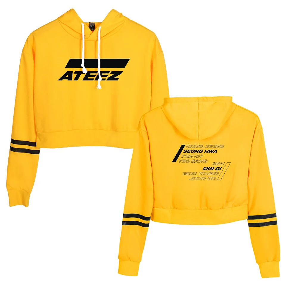 

Korean Team ATEEZ KPOP Crop Top Hoodie Harajuku Cropped Sweatshirt Streetwear Hip Hop Long Sleeves Pullover Tops Sudaderas Mujer