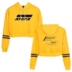 Sudadera corta con capucha del equipo coreano ATEEZ KPOP para Mujer, Sudadera corta Harajuku, ropa de calle Hip Hop, jersey de manga larga, Tops