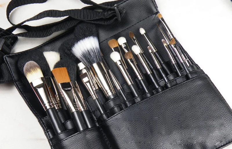 Black Two Arrays Makeup Brush Holder Professional PVC Apron Bag Artist Belt Strap Protable Make Up Bag Cosmetic Brush Bag