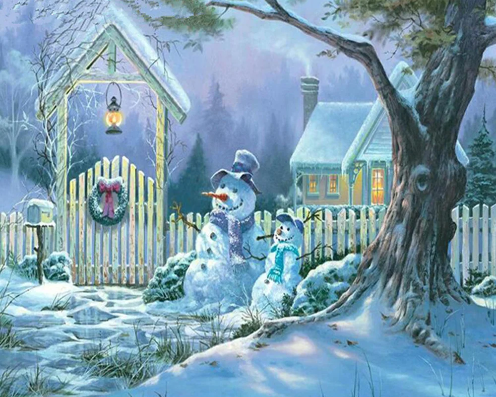 Needlework Wall Decoration Diamond Embroidery Snowmen 5D Diamond Painting White Night Scenic Partial 25x30 Canvas Paper Bag