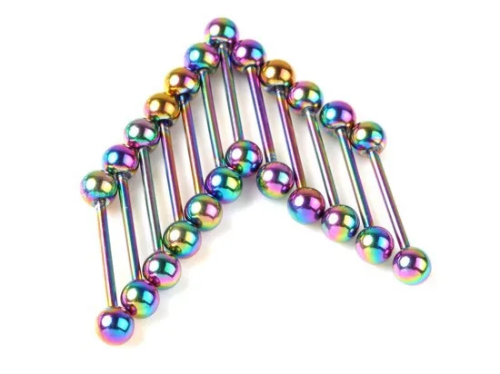 10pc Wholesale Stainlessl Steel Titanium Anodized Tongue Bar Rings Body Jewellery пирсинг