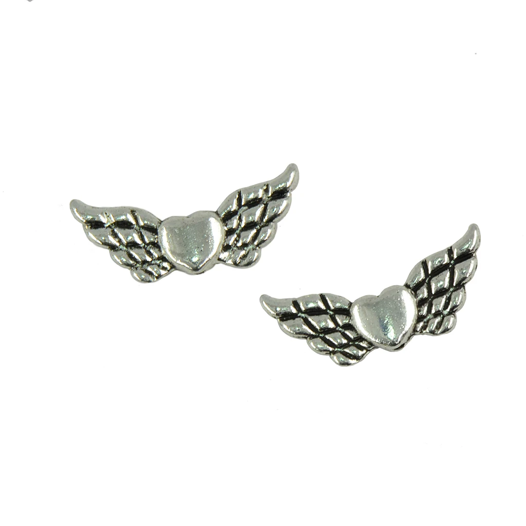 50 Pieces Wholesale Antique Silver Color Heart Angel Wing Jewelry DIY Making Necklace Earring Bracelet Beads Findings