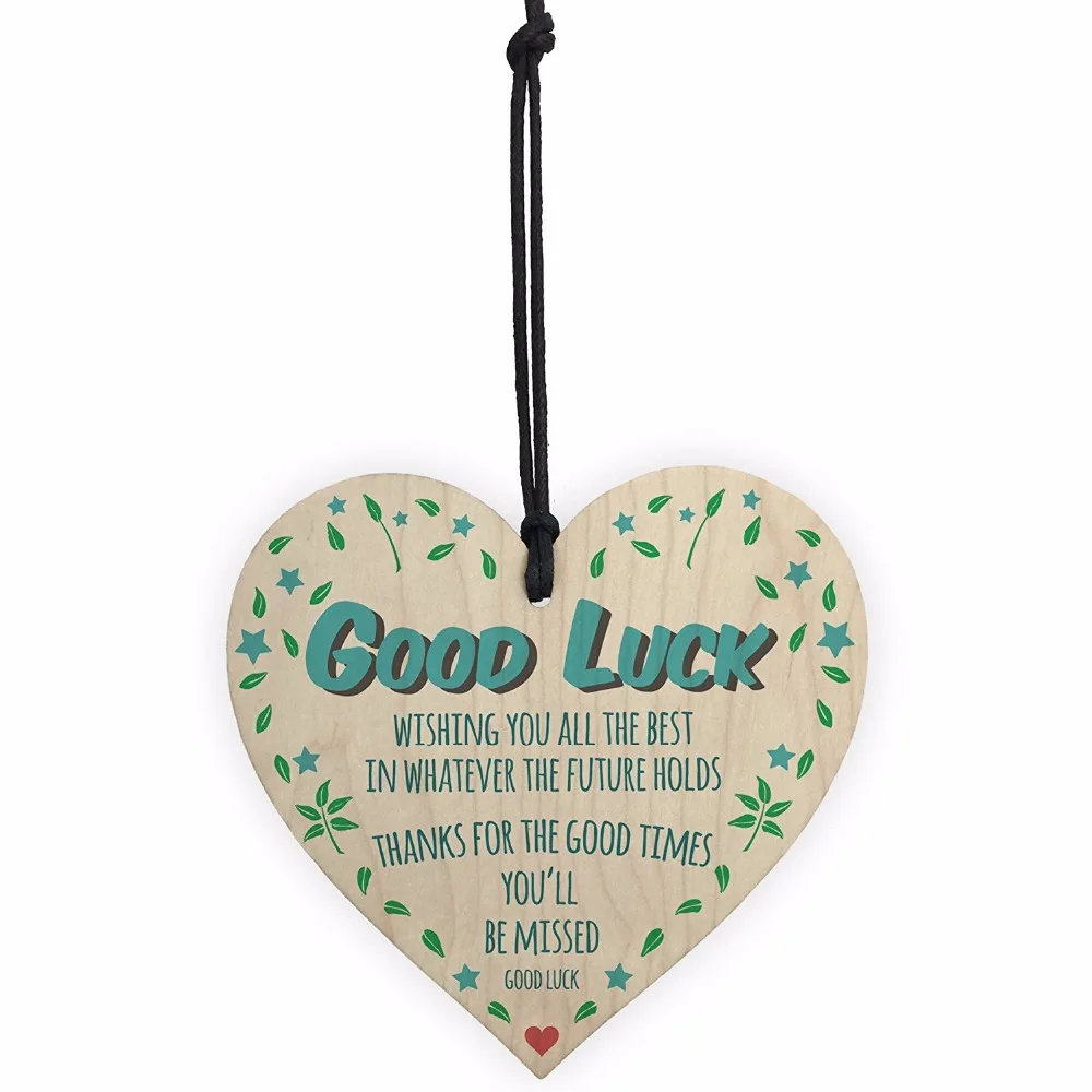 Good Luck You'll Be Missed Wooden Hanging Heart Work Colleague Leaving Sign Christmas Home DIY Tree Decorations