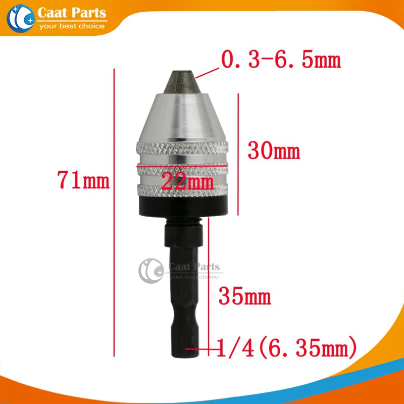 

0.3-6.5mm 1/4" 6.35mm (White ) Keyless Drill Chuck Screwdriver Impact Driver Adaptor Hex Shank Drills Grinder Converter