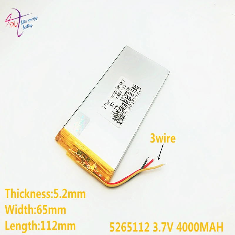 3 خط 3.7V 4000mAh 5065110 5265112 لتر الطاقة البطارية بطارية ليثيوم أيون ل M9 RK3188 رباعية النواة ، M9 ، m99pro ، M9Pro 3G اللوحي