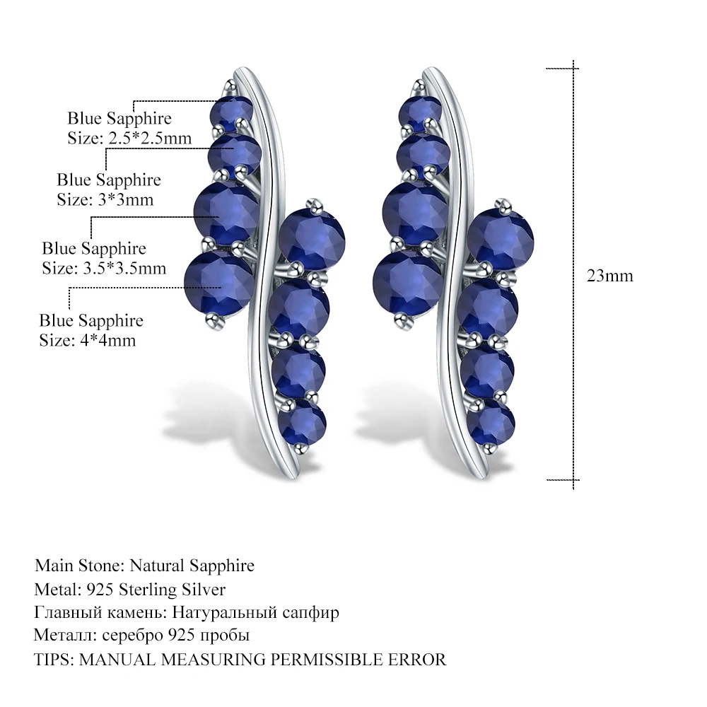GEM\'S BALLET 925 Sterling Silver Studs Earrings 3.0Ct Natural Blue Sapphire Gemstone Engagement Earrings for Women Fine Jewelry