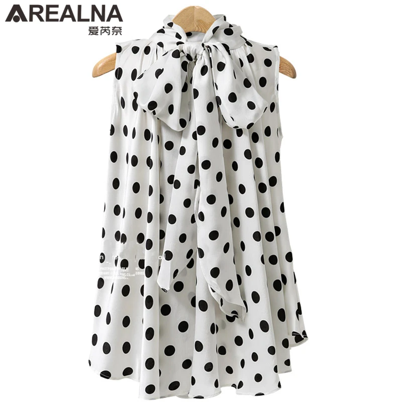 Sleeveless Chiffon Blouse Womens Tops and Blouses Elegant Summer Style Polka Dot Ladies Office Shirt Women Clothes Oversized 5XL