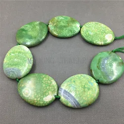 MY1250 Large Dragon Veins Agates Green Variegated Thick Flat Oval Slice Slab Beads Pendant Necklace Jewelry Making