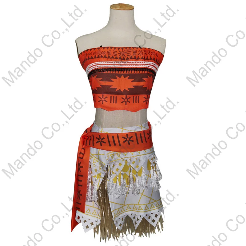 Movie Moana Cosplay Costume Halloween Outfit Sexy Polynesia Princess Adult Women And Kid Party Dress + Necklace + Wig 3pcs