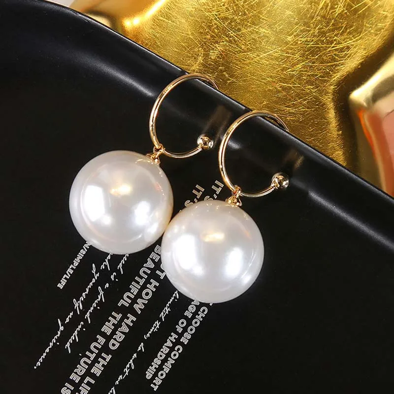 Real 925 Sterling Silver Needle Hoop Earrings for Women Jewelry Gold Red Pearl Wedding Party Female Round Ball Earrings