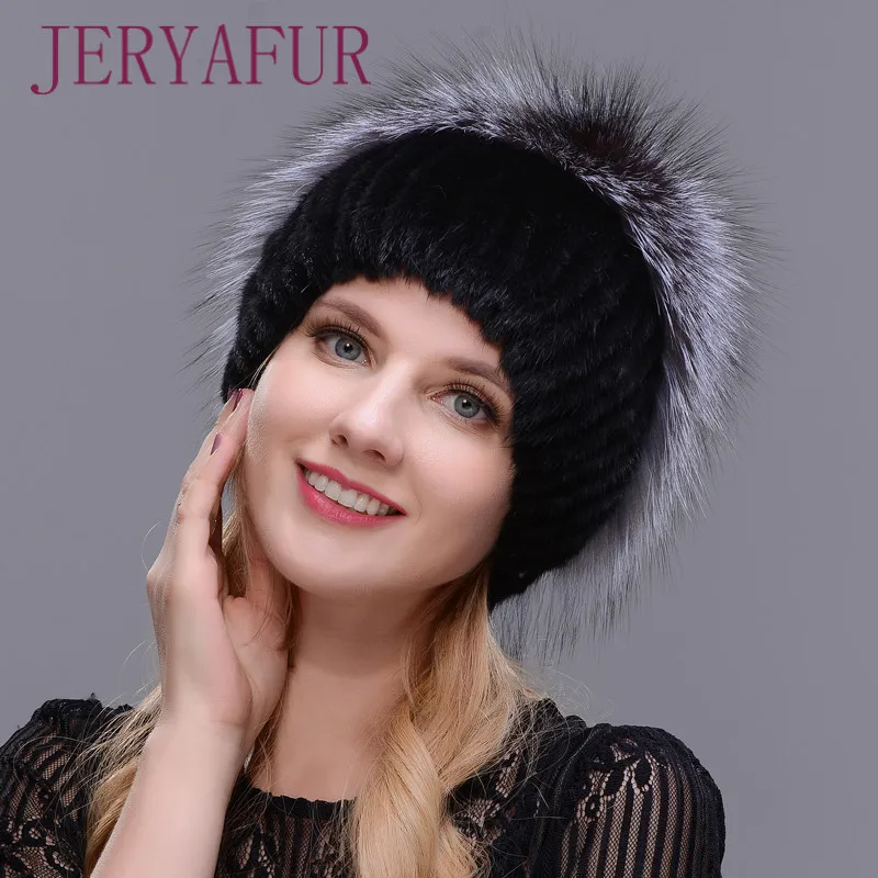 Women New Winter Fur Cap Hooded Head Genuine Mink Fur Hat and Silver Fox Fur Floral Design Hat High Quality Fur Fashion Hat