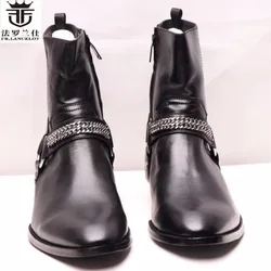 FR.LANCELOT Winter Men Shoes Suede Genuine Leather Men Ankle Boots Luxury Brand Black Color Men's High Heel Boots