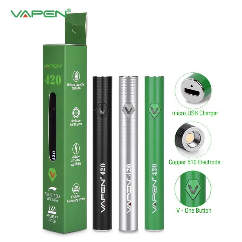 New VAPEN 420 Preheating VV Battery 420mAh Variable Voltage Adjustable Micro USB Charge 510 Thread for Thick Oil Cartridges Tank
