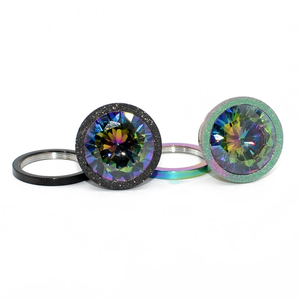 2Pcs Stainless Steel Screw Ear Plugs Tunnels Gauges Aurora Multi Colorful Zircon Grind Charming Body Jewelry Piercing Earring