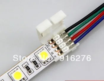 5PC 4 pin 10mm RGB led Connector Adapter with double solderless CLips  wire Cable