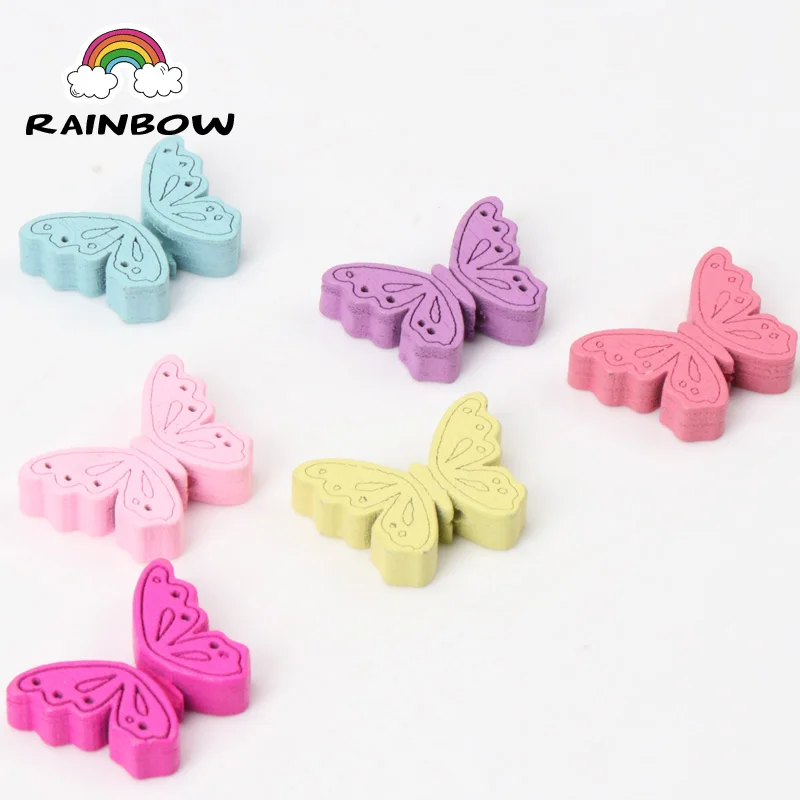 Mixed Colours Butterfly Pattern Wooden Material Spacer Beads For Jewelry Making DIY 24x18mm 50pcs