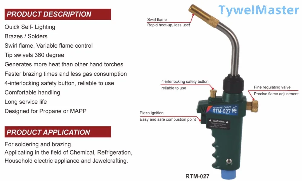 Gas Brazing Burner Gas Welding Torch Soldering Quenching BBQ Burner CE HVAC Hand Torch Self Ignition MAPP Torch