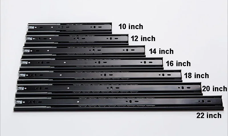 2 Stück Metallpuffer-Schubladenführungen, 20,3–55,9 cm, Schienenbreite 45 mm, stumm, dreiteilige Schiene, verschiebbare Möbelbeschläge – Detail 6