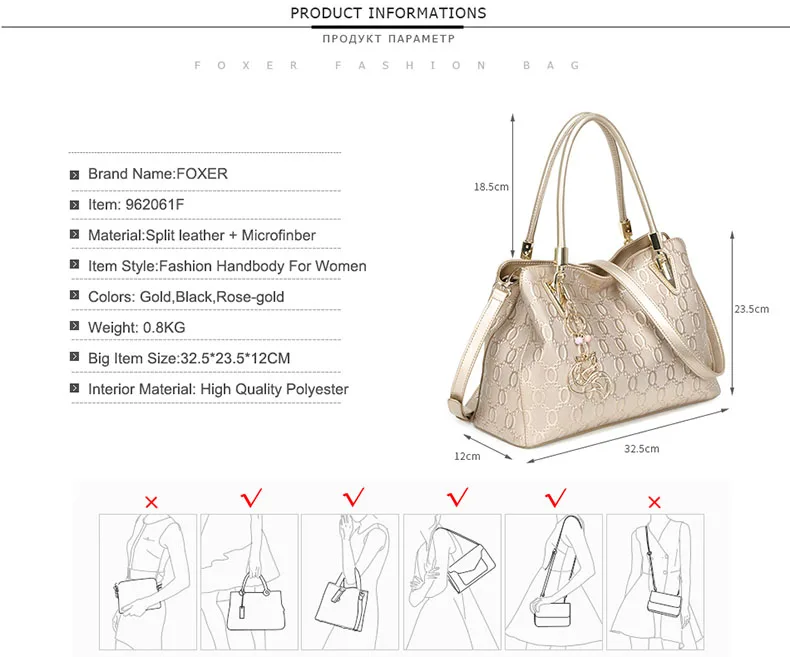 FOXER Elegante Mama-Tasche aus Rindsleder, Damen-Tragetasche mit großem Fassungsvermögen und Anhänger, vielseitige Pendler-Handtasche für Arbeit und Alltag – Detail 4
