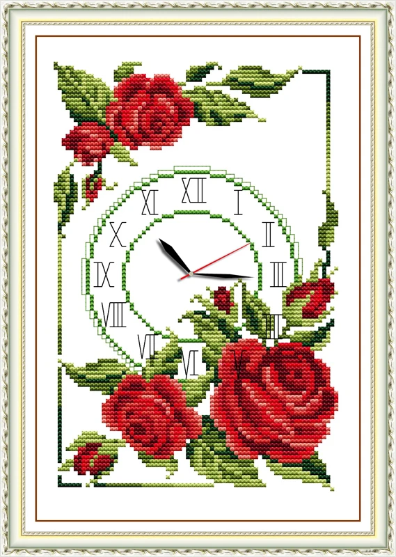 garland of roses clock cross stitch kit 14ct 11ct count print canvas wall clock stitches embroidery DIY handmade needlework plus