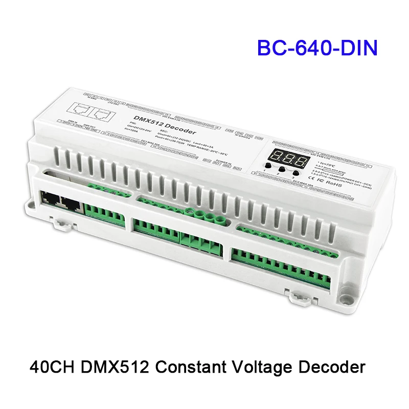 BC-RJ45 Connect LED RGB/RGBW 624-DIN/BC-632-DIN/BC-640-DIN 24/32/40 CH DMX512/8bit/16bit DC12V-24V Strip lamp Decoder