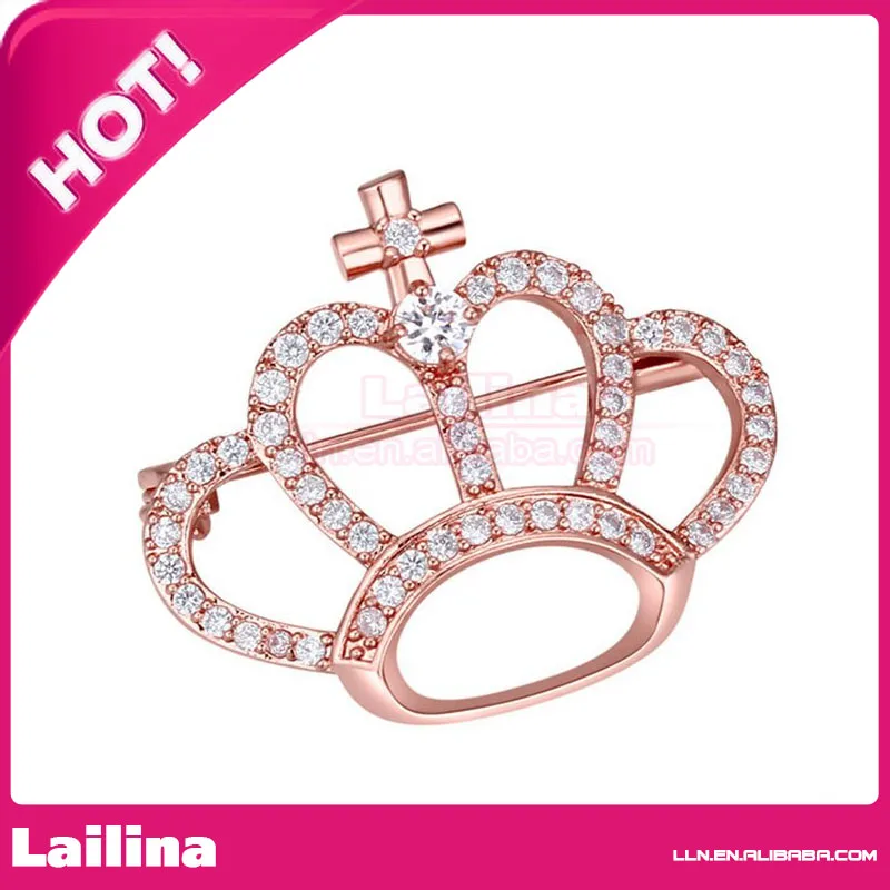 Women's Jewelry Gorgeous Elements Crystal Crown Brooch Pin Rose Gold Plated Brooches