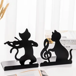 1 Pair Creative Metal Cat Bookends Book Holder Black Decorative Desk Art Book Stand Support Home Office Book Stopper Organizers