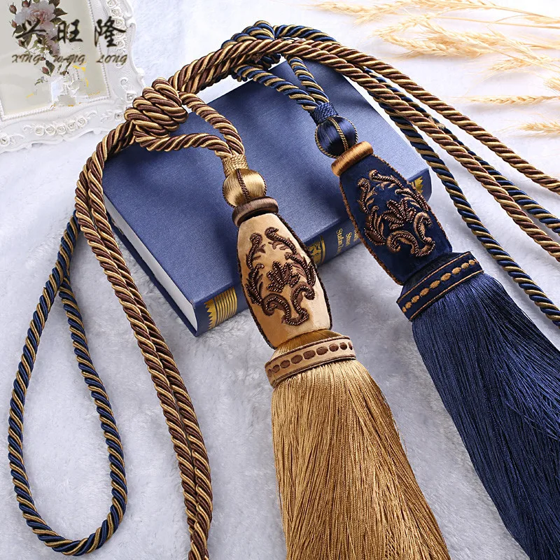 XWL 2Pcs Antique Curtain Tiebacks Long Tassel Brush Straps Hanging Ball Bind Ropes Buckle Curtain Accessory Tie Tape Back Decor