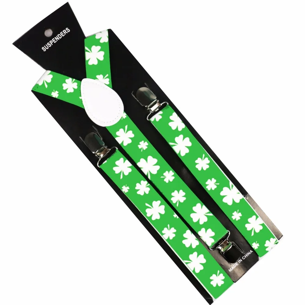 Winfox Green Leaf Print Y-shaped Men Women Suspenders Braces For Christmas Gift