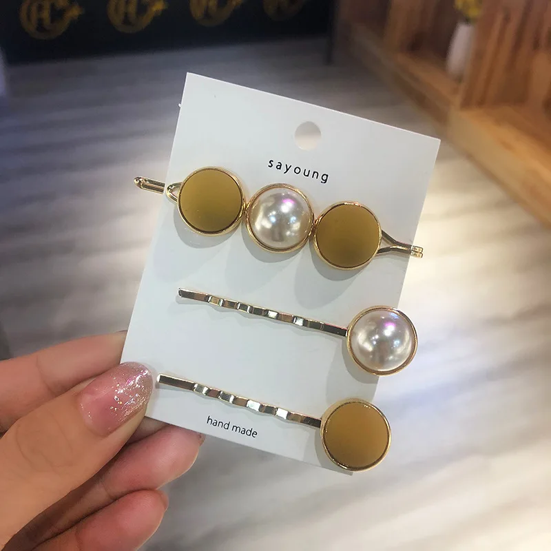 Conjunto de 3 piezas de perlas para mujer, horquillas simples Vintage, accesorios para el cabello para niña, pasadores de cristal, pinzas para el pelo para mujer